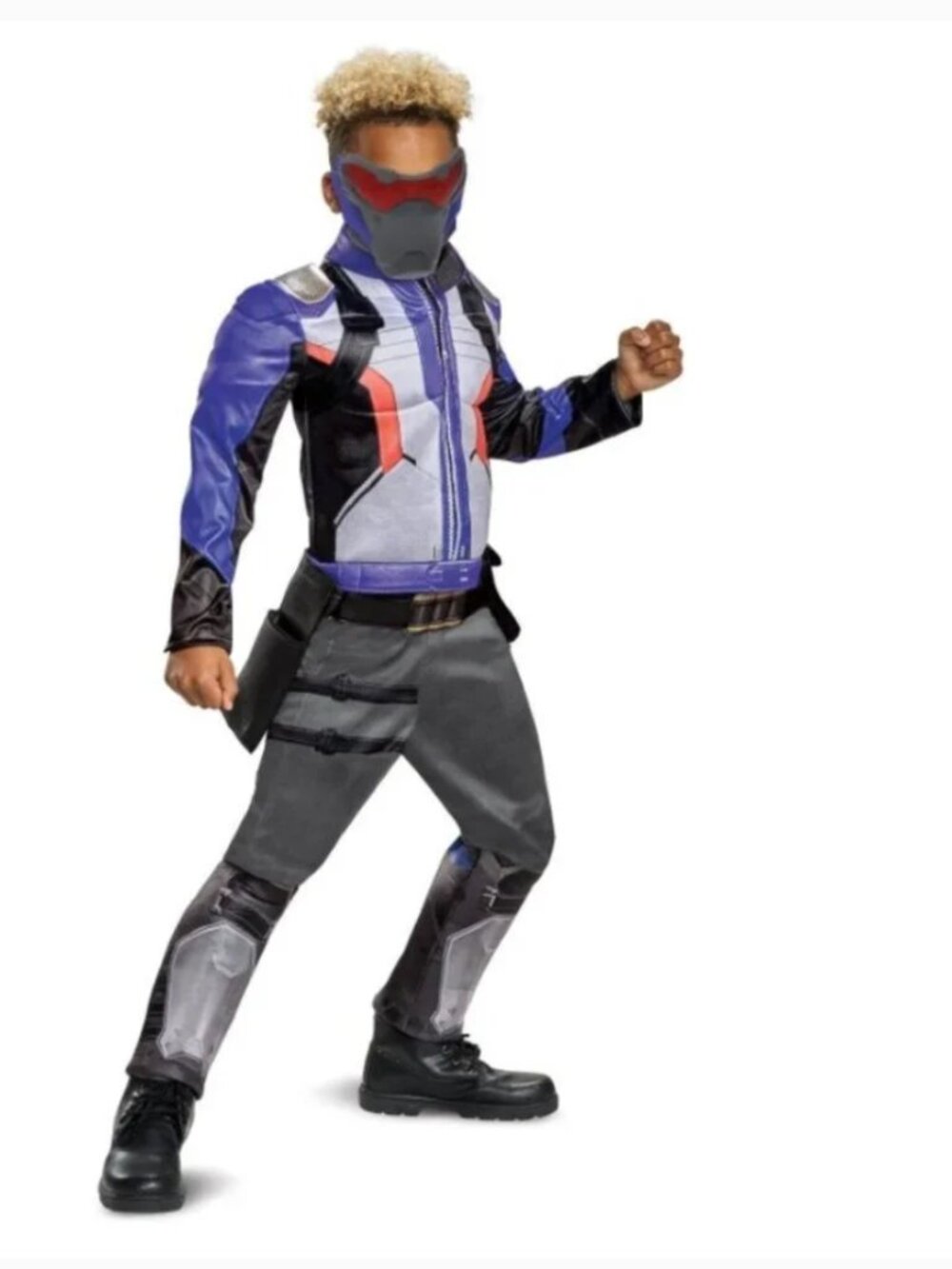 Overwatch Soldier 76' Muscle Halloween Costume 10/12 Jumpsuit, Belt & Mask Boys